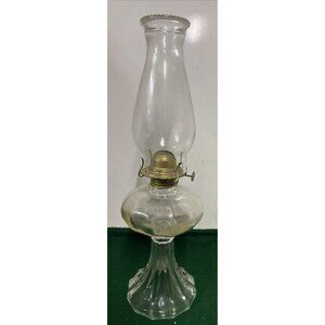 Clear Glass  KEROSENE Oil Lamp With CHIMNEY 18 " HIGH BASE 5" Aguila BURNER